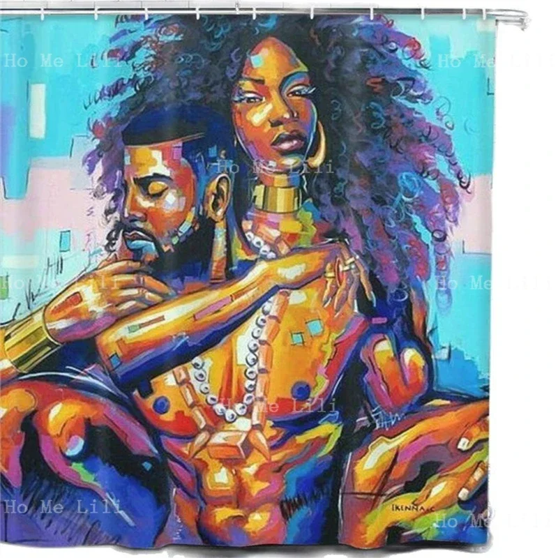 African American Couple Shower Curtain Young Man Ceremony Year Programm Tribal Adventure Afro Bodypainting Culture With Hooks