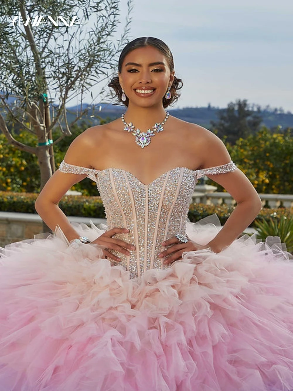 Vestido de casamento gracioso fora do ombro, Vestido de noiva brilhante lantejoulas, Vestido de baile clássico Gradiente