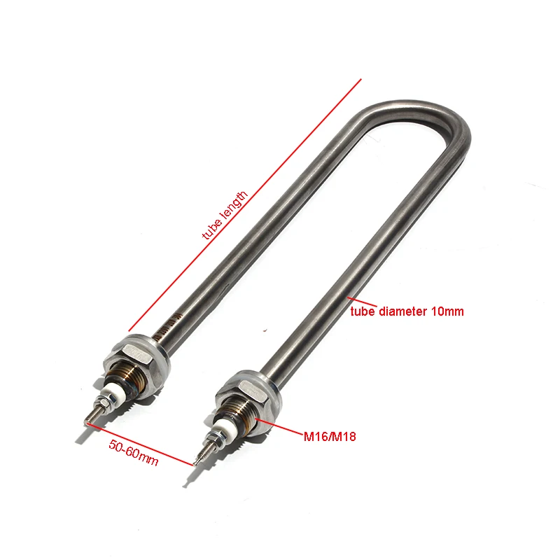 201SS M18/M16 Thread Single U Tubular Heater 1KW-4KW Electric Water Heater Element for Kitchenware Appliances 110V/220V/380V