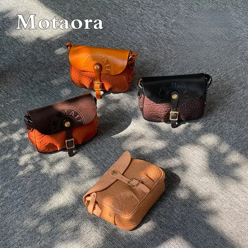

Vintage Leather Women Crossbody Bag Handmade Vegetable Tanned Leather Two-Tone Messenger Purse MOTAORA