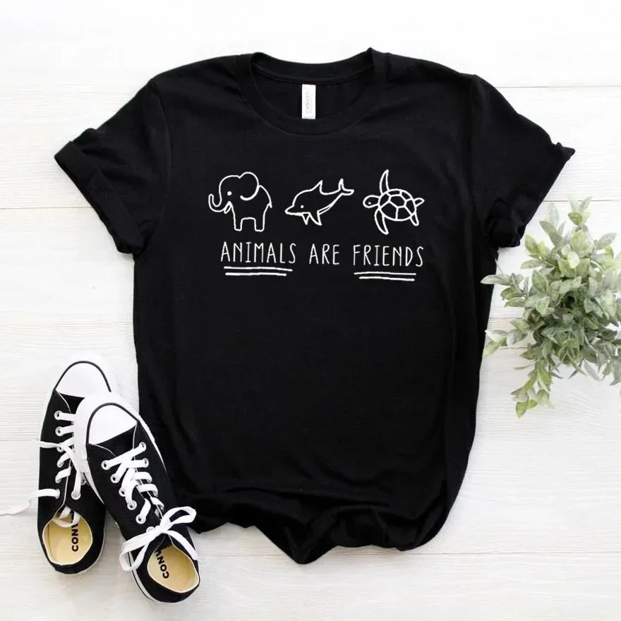 Animals Are Friends elephant turtle Women tshirt Cotton Hipster Funny t-shirt Gift Lady Yong Girl crop top