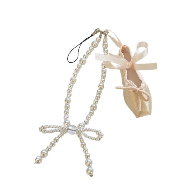 Sophisticated Pearls Beaded Phone Charm with Ballet Shoe Bag Decoration Multipurpose Fashion Ornament for Stylish Ladies