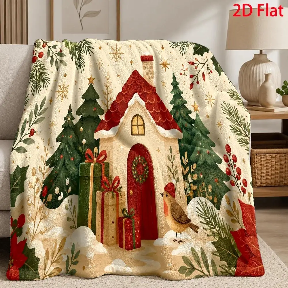 Green Christmas Blanket Flannel Throw Gingerbread Jingle Bell Candy Cane Stars Winter Warm Fuzzy Fleece Couch Cover Mat