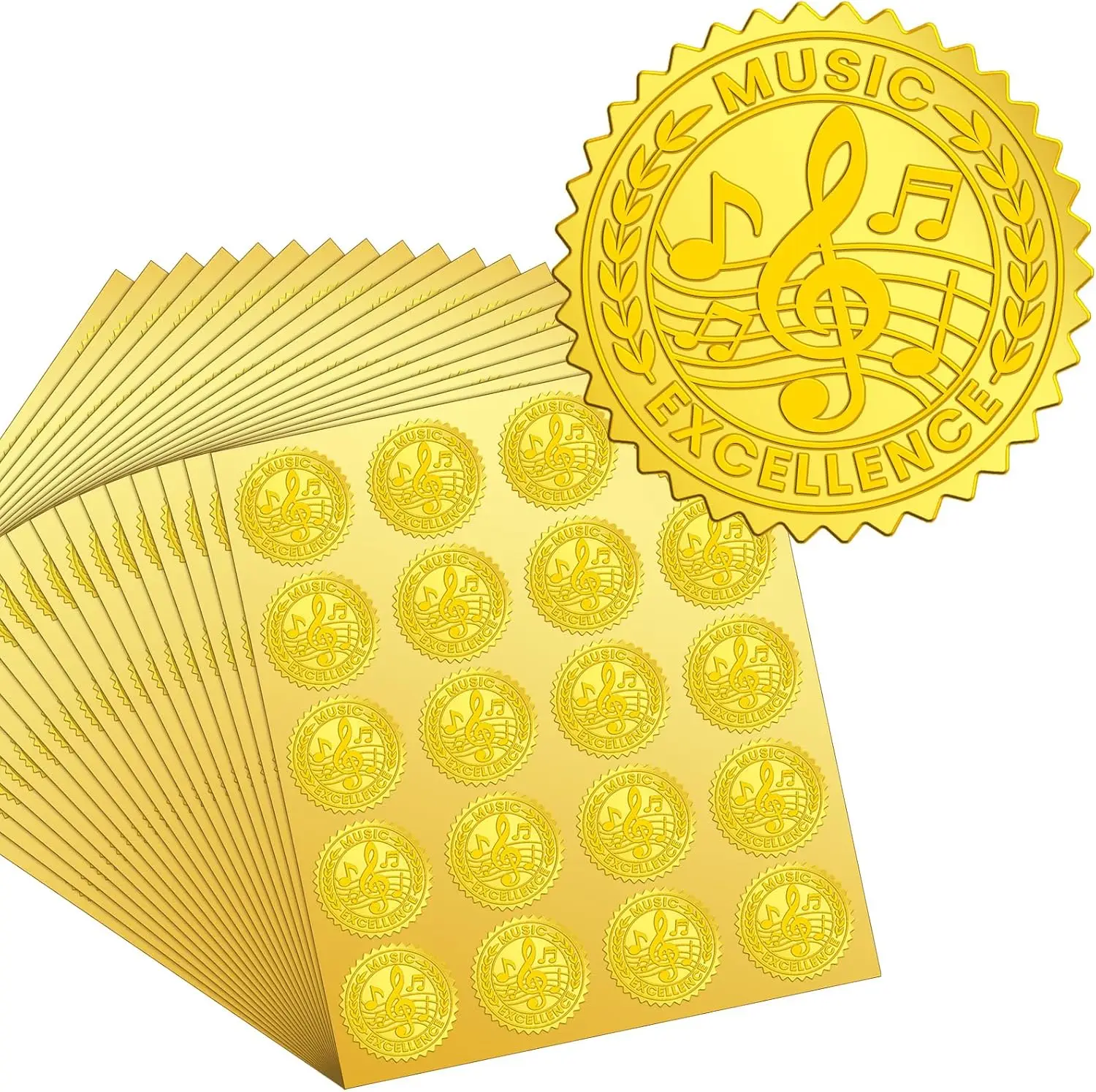 

500 Pcs Gold Foil Music Note Stickers 1.5 Inch Self Adhesive Seals for Awards, Certificates, Graduation, Invitations