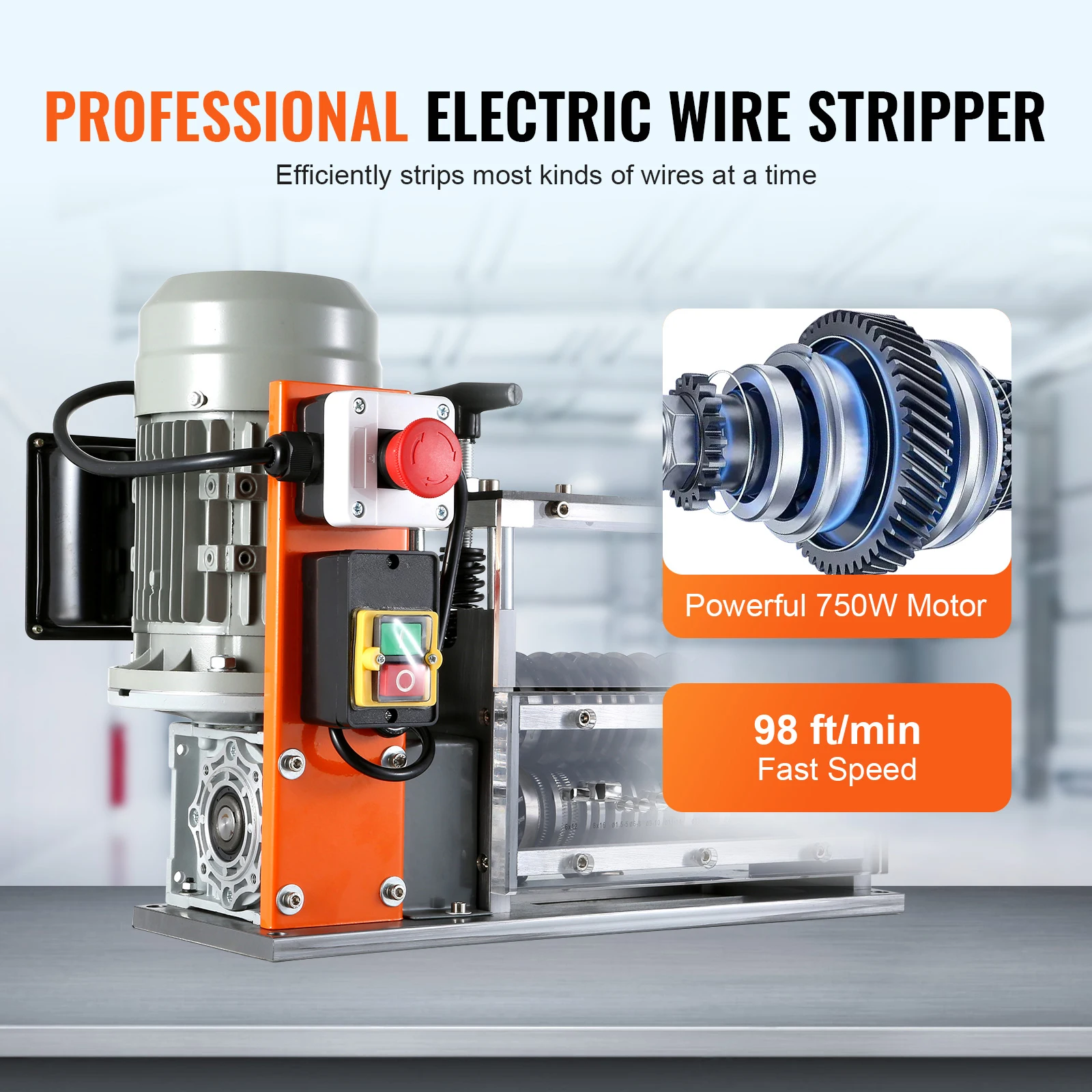 SucceBuy Electric Wire Stripping Machine Cable Stripper Peeler 750W 1.5-32mm 10 Channels Acrylic+Aluminum Scrap Copper Recycling