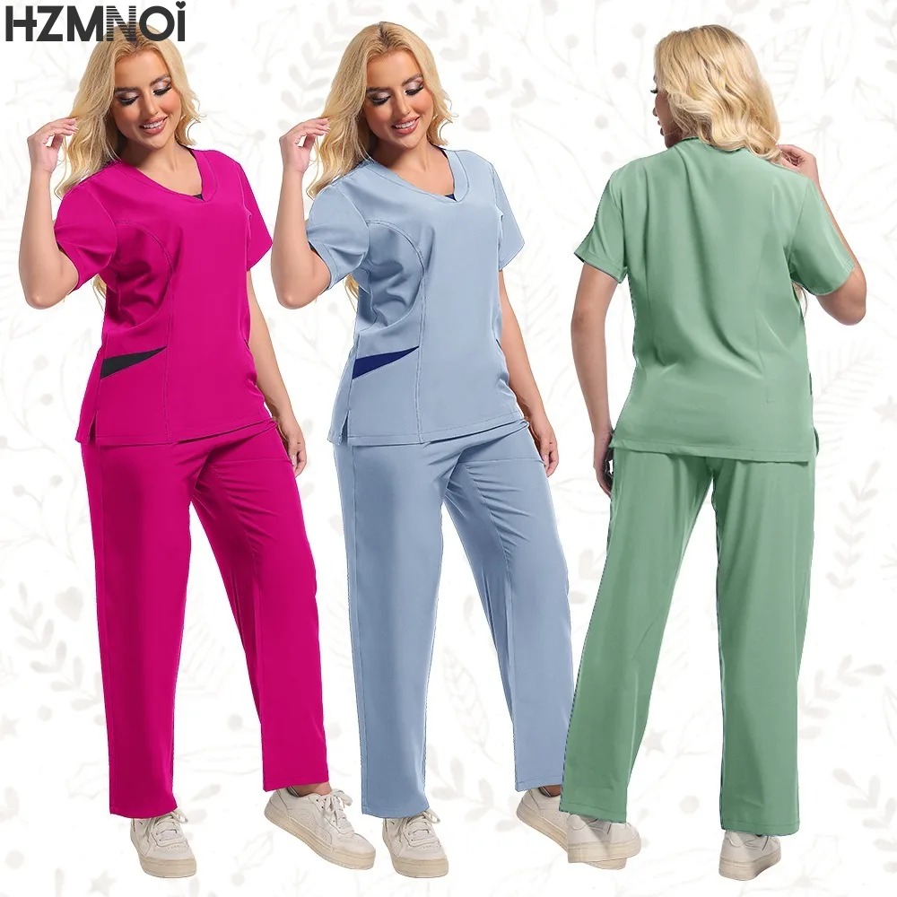 الصيف الحيوانات الأليفة مستشفى التمريض طبيب ملابس العمل الرجال والنساء غسل اليد الملابس بالفرشاة اليدوية مجموعة الملابس