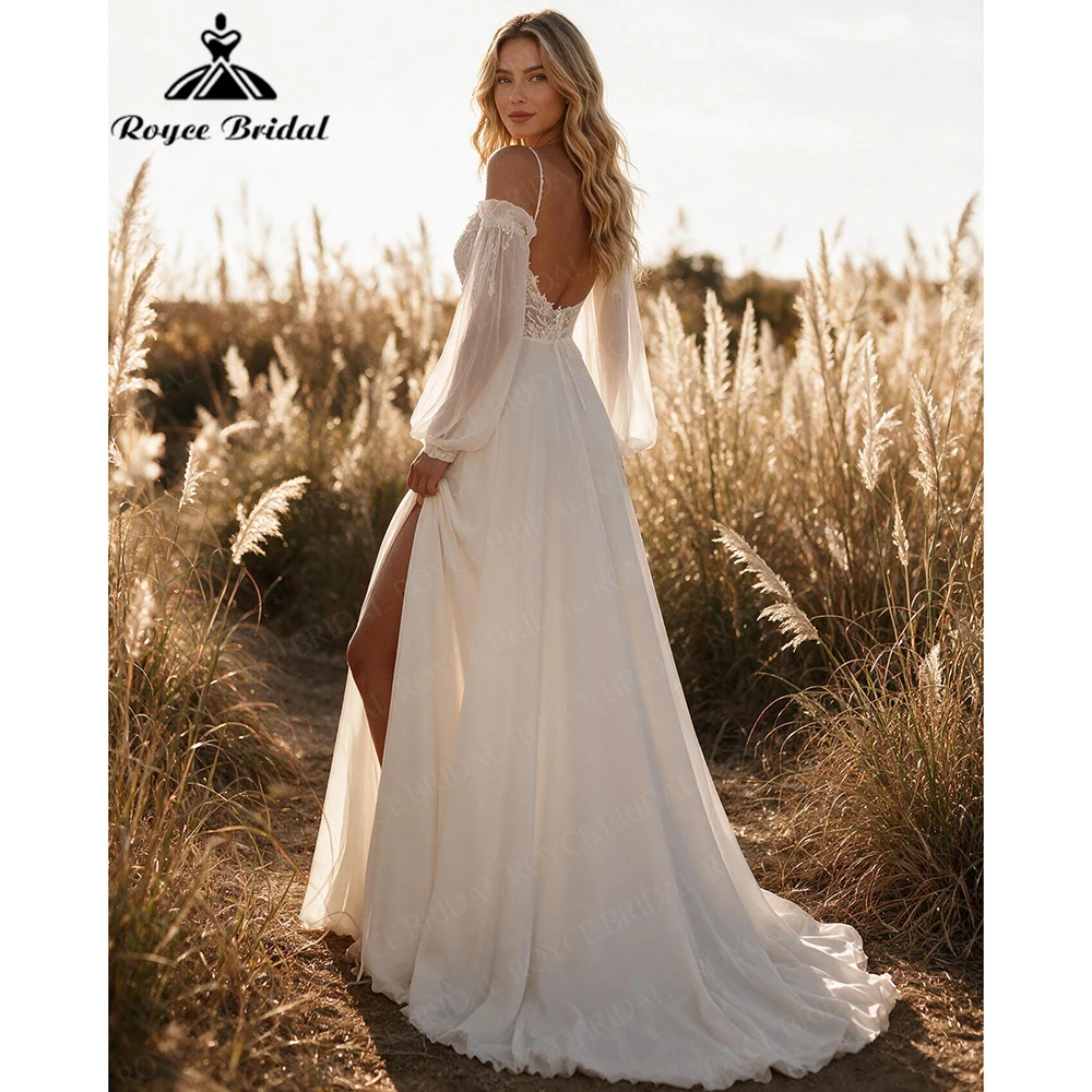 Roycebridal Boho V Neck Elegant A Line Wedding Dresses 2027 Appliques Slit Sexy Beach Bridal Gown Customized Vestido De Novia