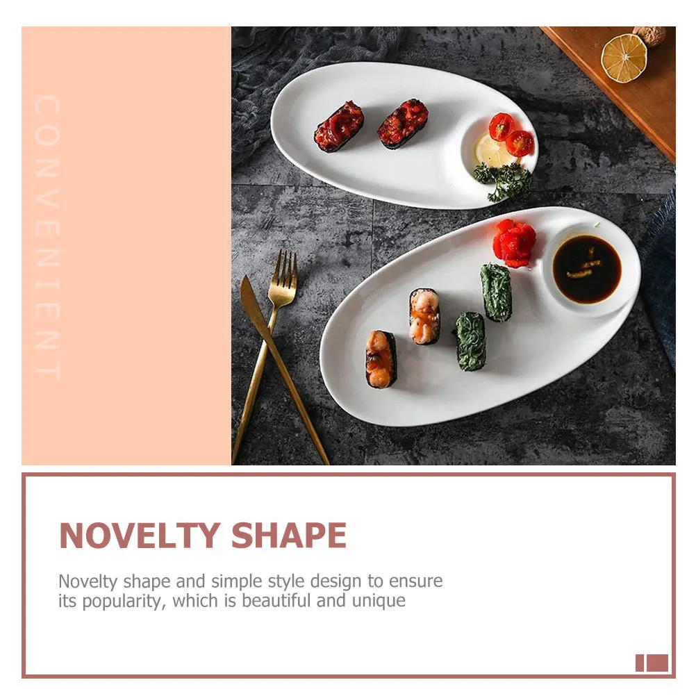 

Ceramic Dipping Plate Dumpling Soy Sauce Snack Tray Divided Breakfast Plate Salad Fruit Food Serving Dish Ceramic Dish
