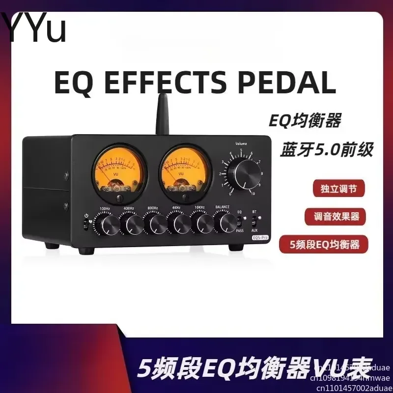 for 5 Band EQ Equalizer VU Meter Bluetooth 5.0 Desktop Preamp Audio Processor Independent Channel Control for Studio Monitor