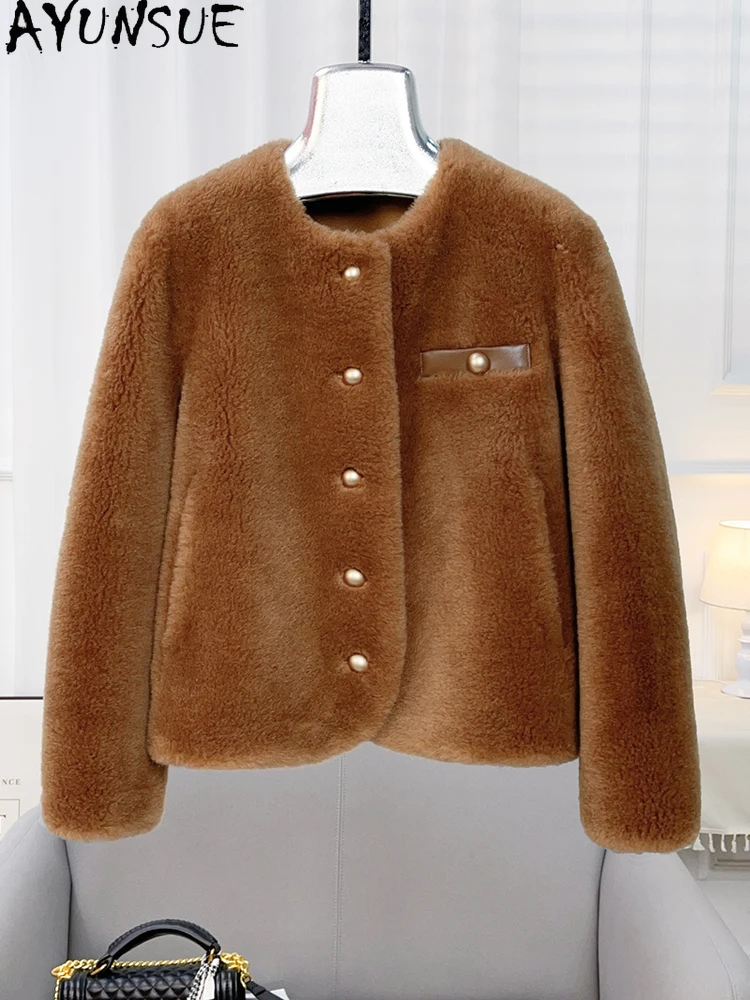AYUNSUE 100% Natural Wool Women's Jacket Elegant Lamb Fur Jacket Woman Clothes High Quality New in Outerwears Ropa Para Mujer