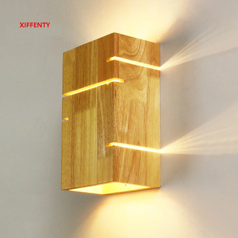 Nordic Wooden Wall Lamp Square Box LED Lamp for Bedside Bedroom Aisle Background Wall Corridor Indoor Atmosphere Light