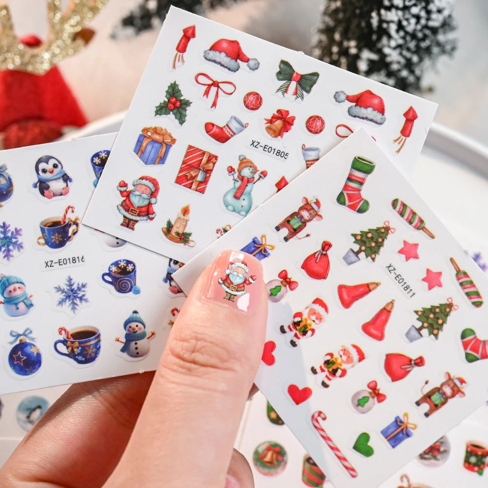 30 個 3D 漫画クリスマスネイルステッカーサンタクロース雪だるま雪の結晶ヘラジカクリスマスツリーネイルデカール冬ネイルアートデコレーション 1