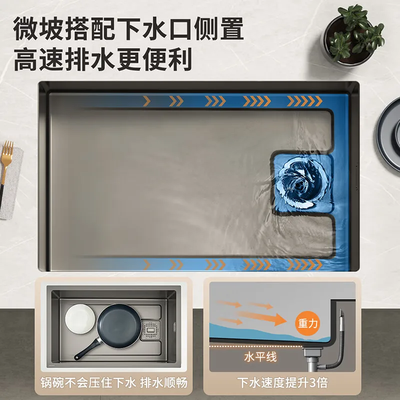 

Gun Gray Nano Sink Large Single Sink Stainless Steel Vegetable Basin Dishwasher Kitchen Household Under Counter Basin Sink