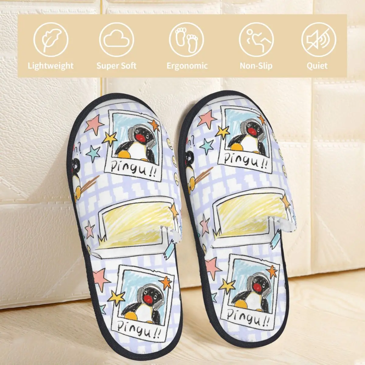 شبشب قطني من Noot Pingu Home غير قابل للانزلاق لطيف على شكل بطريق ناعم من إسفنج الذاكرة لغرفة النوم #2