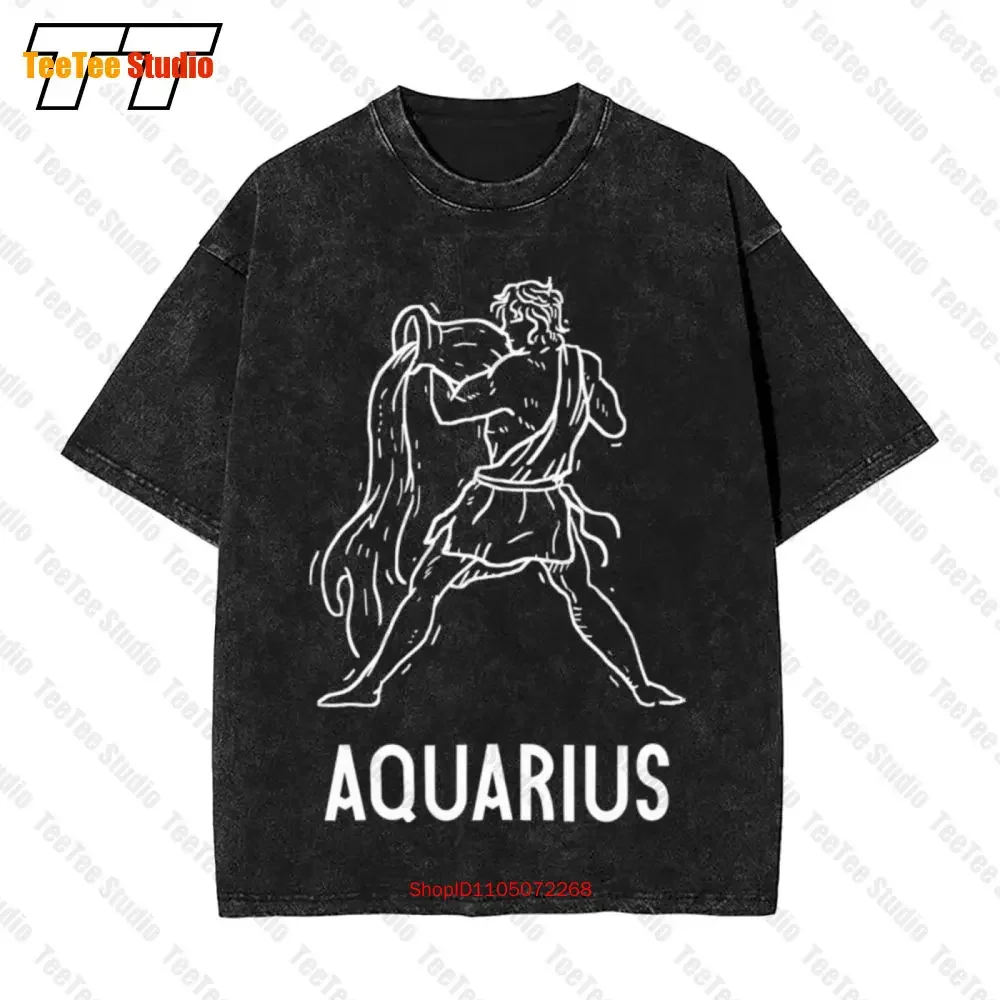 Classic Aquarius Astrology Birthday Zodiac Signs Vintage Oversized T-Shirt Tee M26V