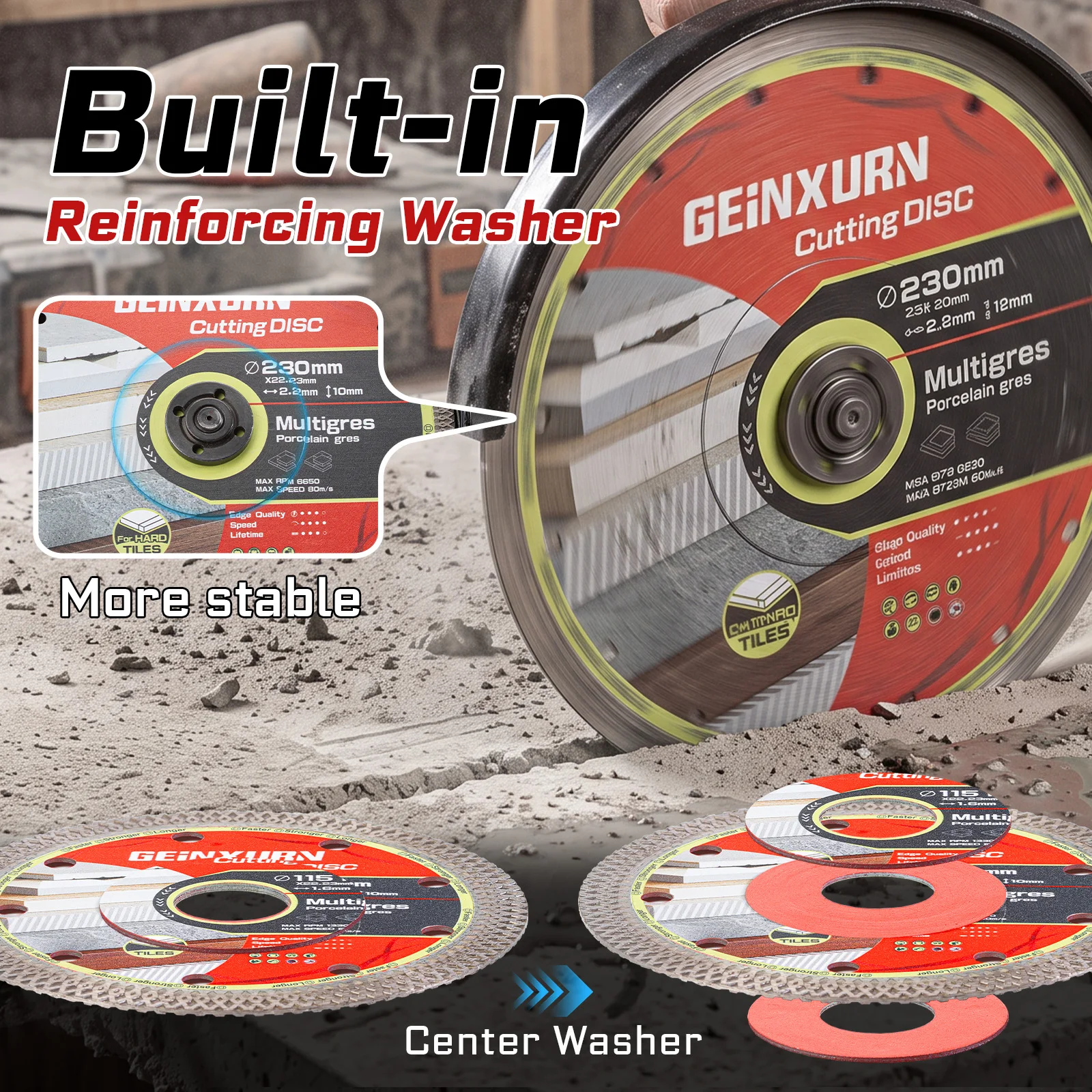 Geinxurn 125mm Corrugated Tooth Diamond Cutting Disc (5“), For Tile Ceramic Porcelain Marble, For Angle Grinder