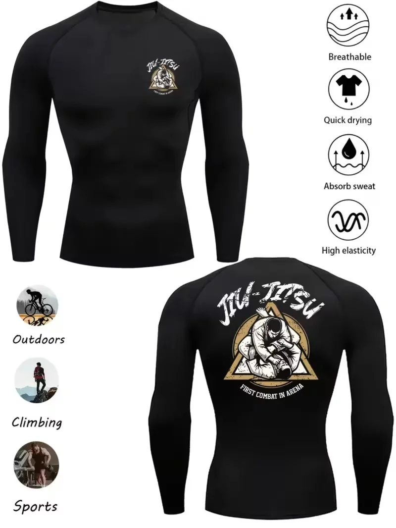 Hot new men's long sleeved high stretch sports running compression shirt - breathable and sweat absorbing long sleeved top view 3