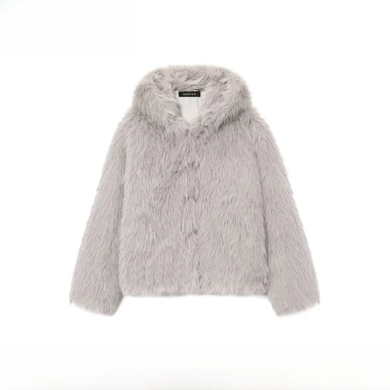 

Faionable Street Sle женское пальто осень-зима Новое поступление куртка с капюшоном из искусственного меха универсальное волокно полиэфирного волокна