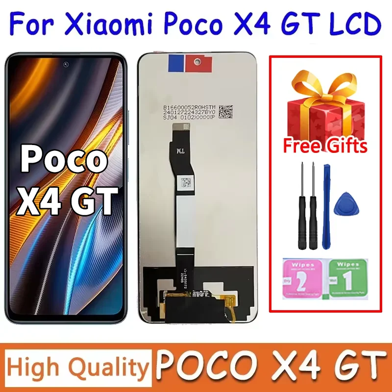 Wysokiej jakości wyświetlacz LCD 6.6 cala z ekranem dotykowym i digitizerem do Xiaomi POCO X4 GT 22041216G, wyświetlacz LCD do Poco X4GT z ramką.