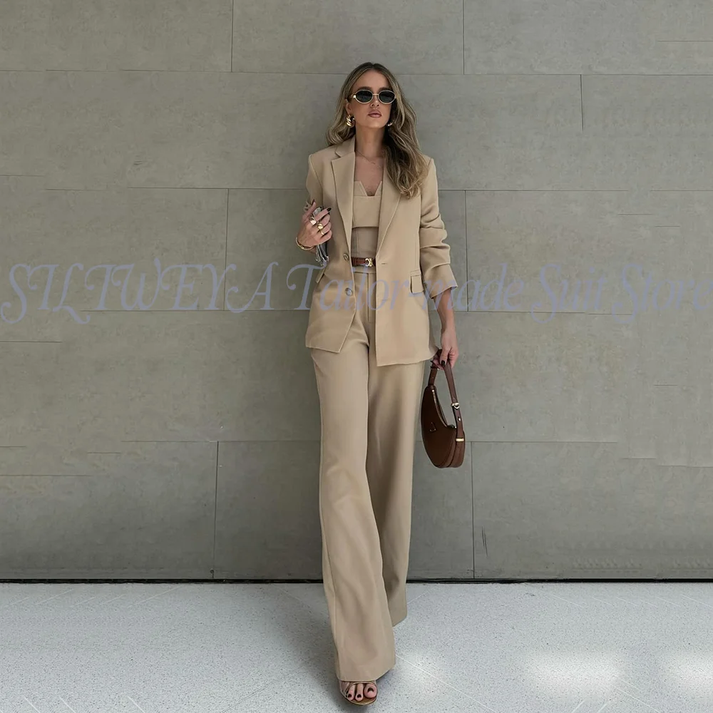 

Office Lady Chic Khaki Blazer Set Solid Long Sleeve Jacket Pants Fashion 2026 Spring Summer Female Suit Trajes De Mujer Elegante