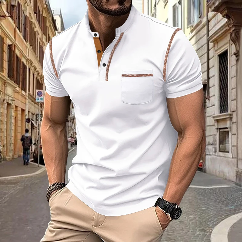 2024 summer fashion brand cross-border European and American men's stand-up collar casual polo shirt men's polo wear Amazon top