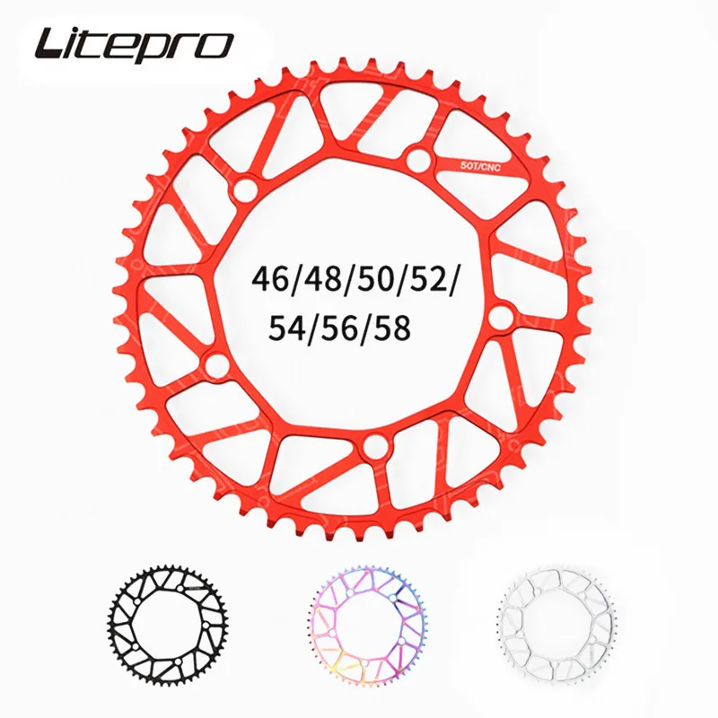 Liteproelite Bicycle Crank Chainwheel Full Hollow Round 48T 50T 52T 54T Crankset Chainring BCD130 58T 56T For Folding Bike