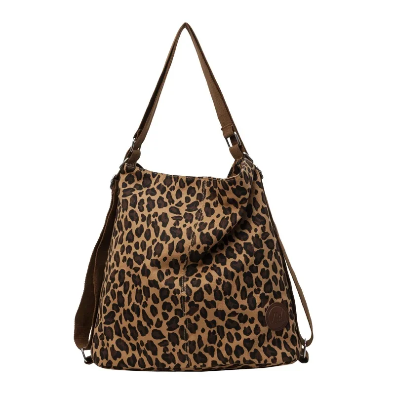 European American Style Niche Leopard Print Canvas Fashion Women\'s Bag New Travel Versatile Backpack Shoulder Messenger Bag