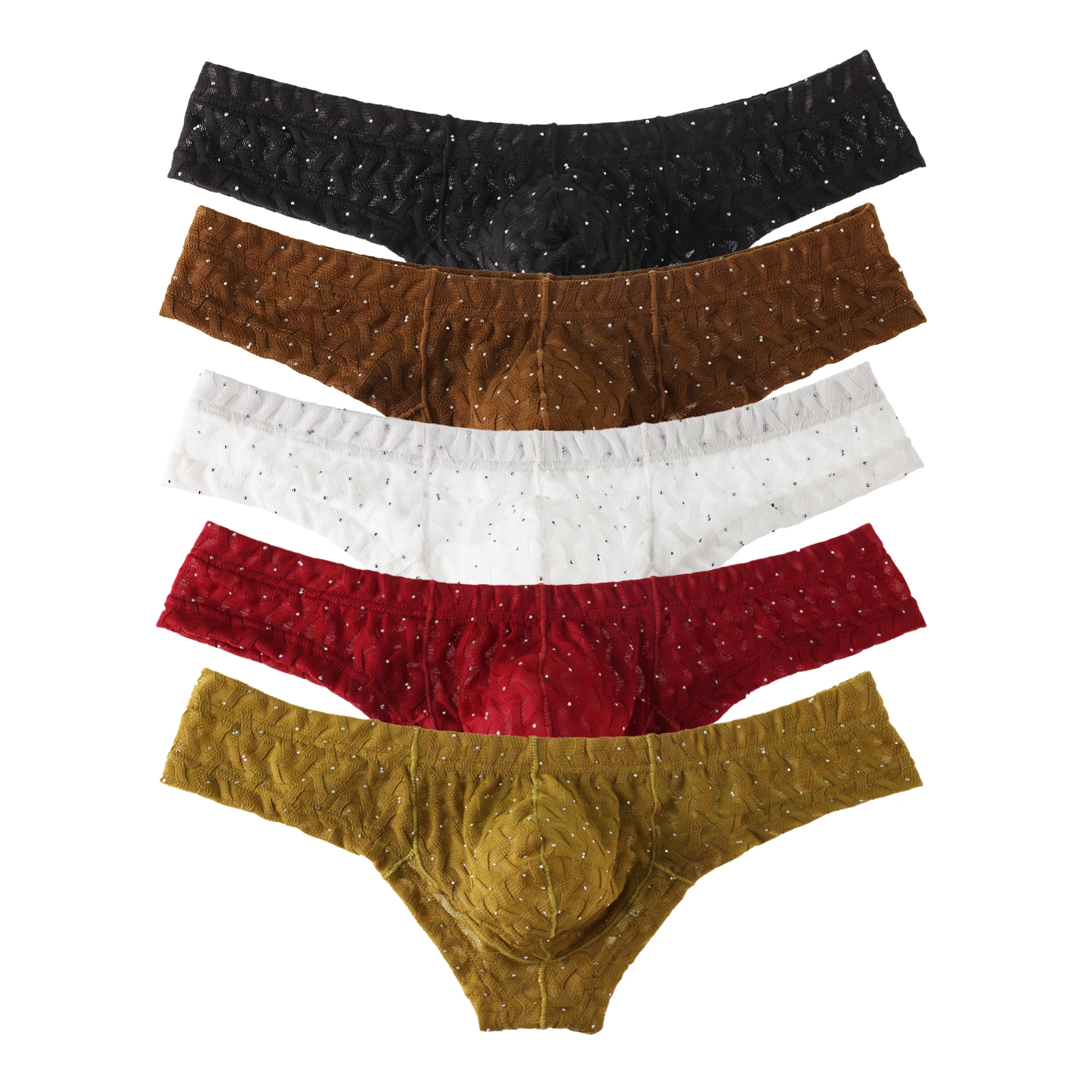 

Fashionable Rhinestone Sexy Men's Underwear Solid Color Lace Ultra-thin Shorts Sexy Nightclub Fun Underwear Flat Corner Shorts