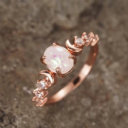 Huitan Blue/White Imitation Opal Moon Rings for Women Aesthetic Wedding Accessories Fancy Anniversary Gift Statement Jewelry Hot