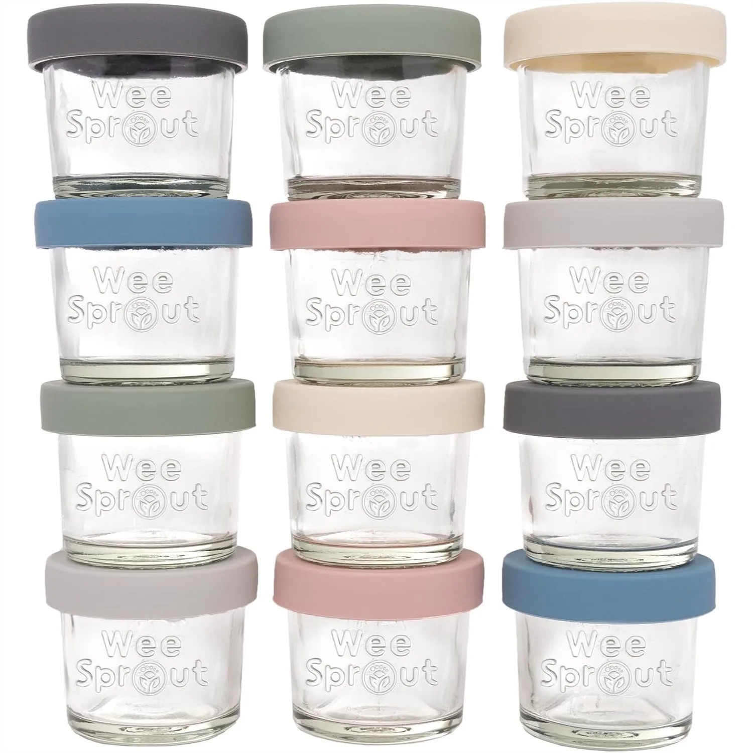 

Glass Baby Food Storage Jars with Silicone Lids, 4 oz 12 Pack for Puree Snack Breast Milk Reusable Containers
