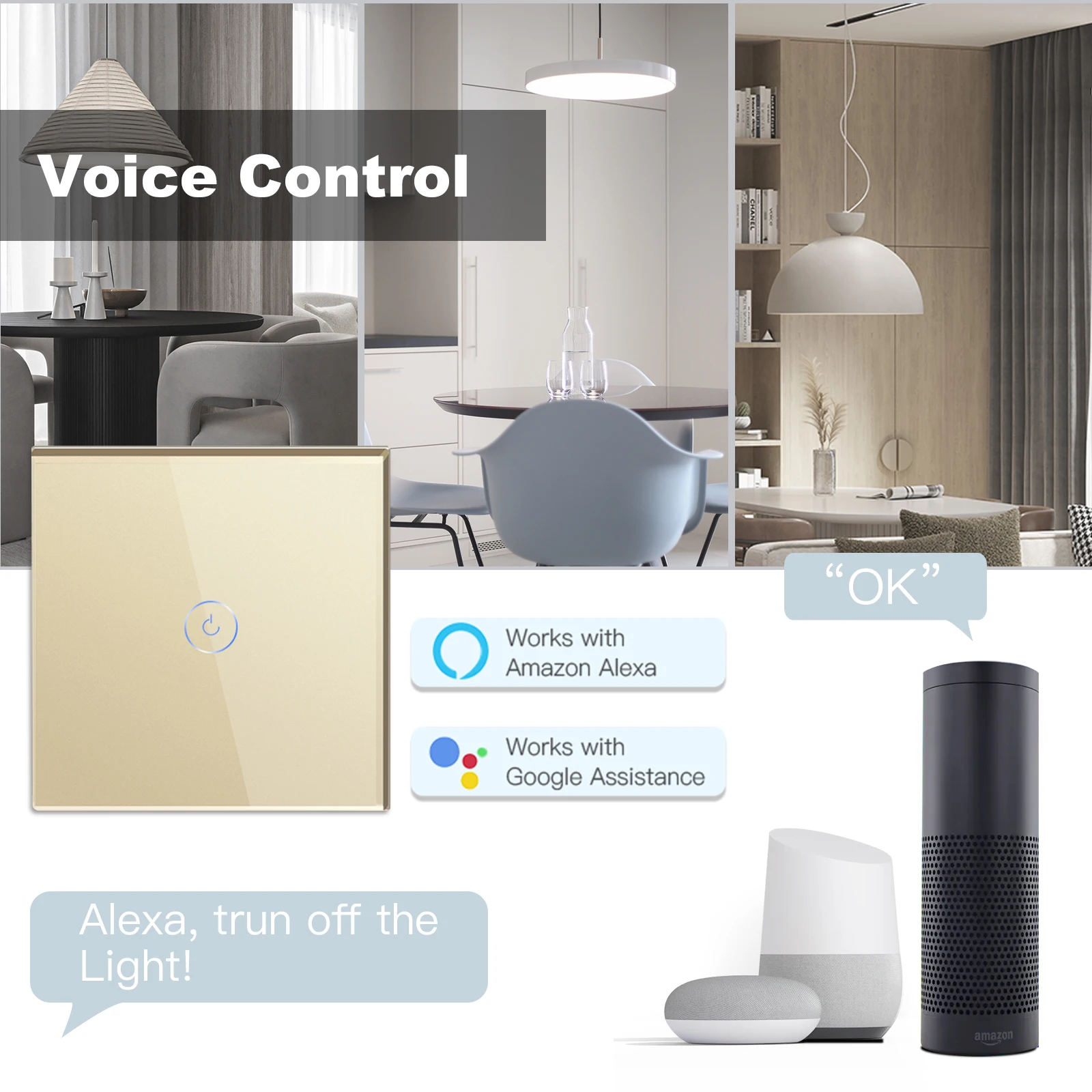 BSEED Alexa Smart Switch 1/2/3/4Gang 1/2/3/4 Way Touch สวิทช์ไฟ Tuya Google Smart Life App ควบคุมแผงคริสตัลแก้วคริสตัล