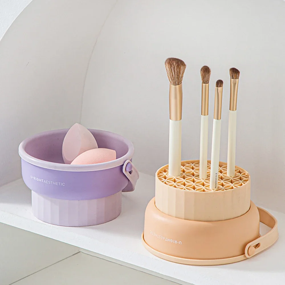 Ensemble de rangement en silicone pour pinceaux de maquillage, bol à poudre, bouffée sèche, étagère de séchage, outils de beauté, livres René