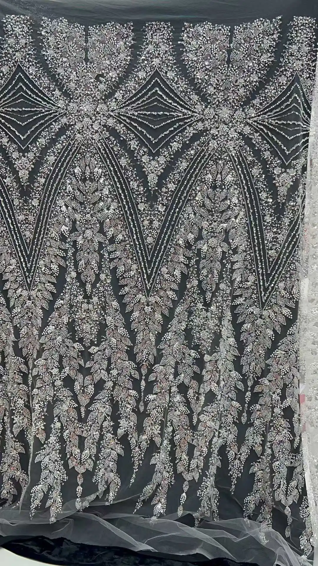 Temporada de festa quente tecido renda africana 2025 alta qualidade 5 jardas nigeriano frisado bordado tecido renda senhoras vestido costura sz1698