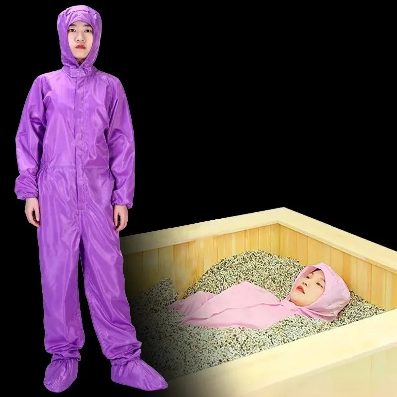 Oversized Sand Therapy Salt Cave Mineral Bath Hooded Hands Feet Jumpsuit Balneotherapy Leak proof Bath Suit Romper For Man Women