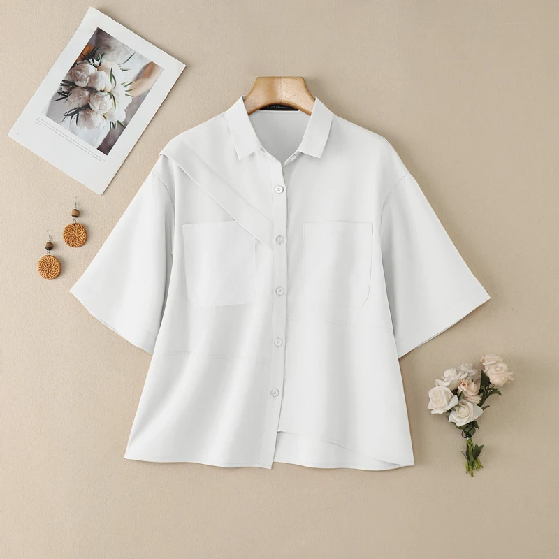 2026 zanzea verão camisas femininas meia manga casual túnica topos moda lapela retalhos assimétrico blusa feminina blusas soltas