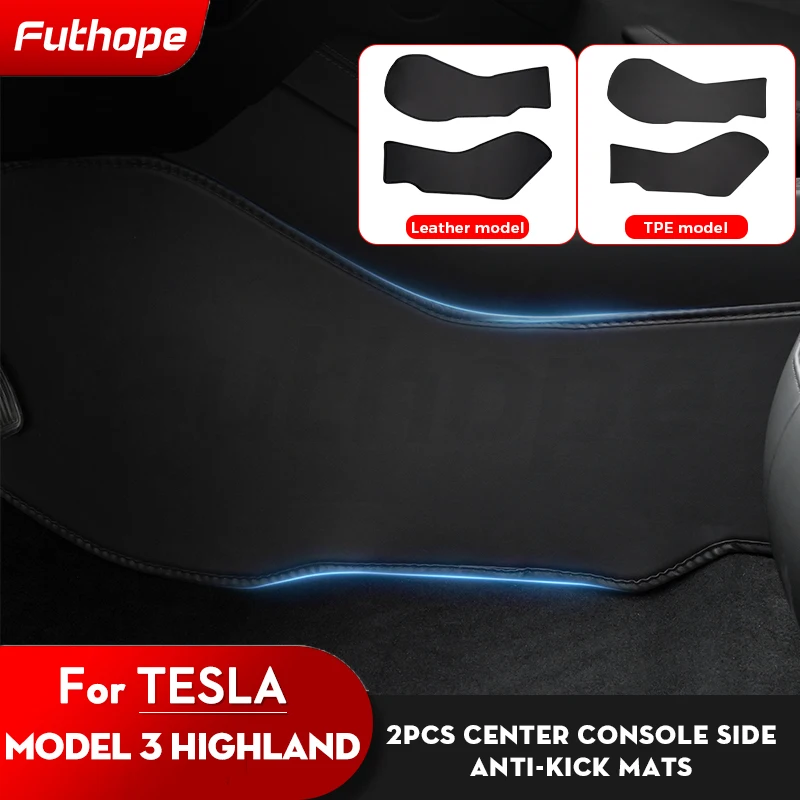 Futhope 2PCS Leather Side Defense Kick Pad For Tesla Model 3 highland Car Central Control Protective Pad Interior protection