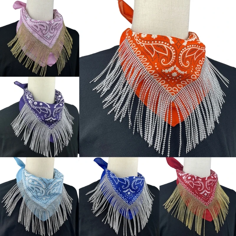 Exquisite Versatile Turban  Bar Bandana with Diamond Fringe Headscarf Embellished Bandana for Cowboy Cowgirl