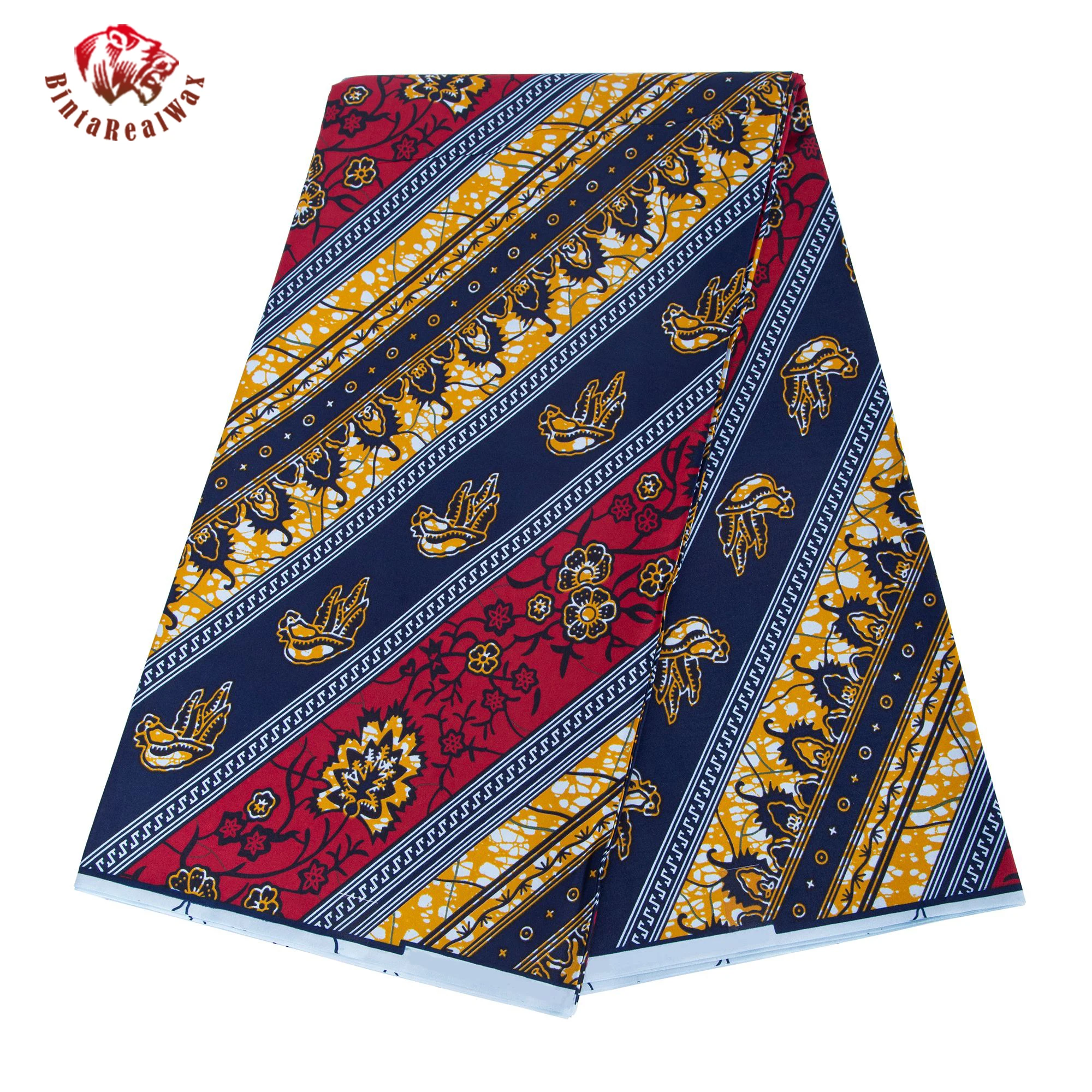 

African Wax Print Fabric, Ethnic Style Floral & Bird Stripe Printed Cloth, Garment Fabric for DIY Crafts Sewing Projects FP6707