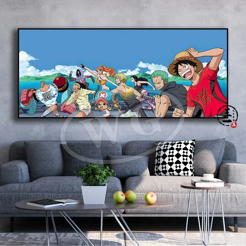 One Piece decorative painting Luffy Zoro Ace anime sofa background wall hanging painting One Piece study bedroom mural