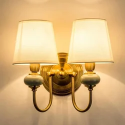 European Style Copper Led Color Wall Lamp Bedroom Bedside Living Room TV Background  Light Simple Hotel Villa Decor Lighting