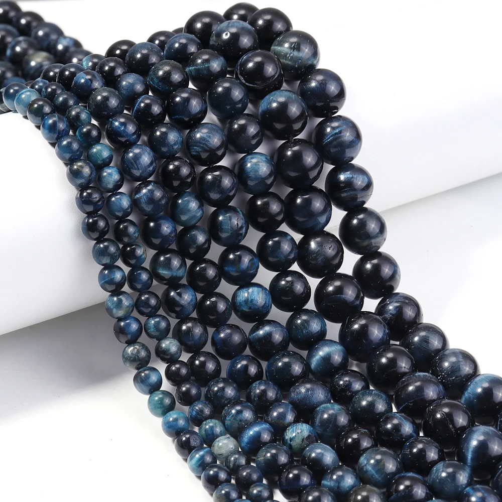 Naturstein Tiefblaue Tigerauge Perlen 6 8 10 12 mm Runde lose Distanzperle für Schmuckherstellung DIY Armband Halskette Zubehör