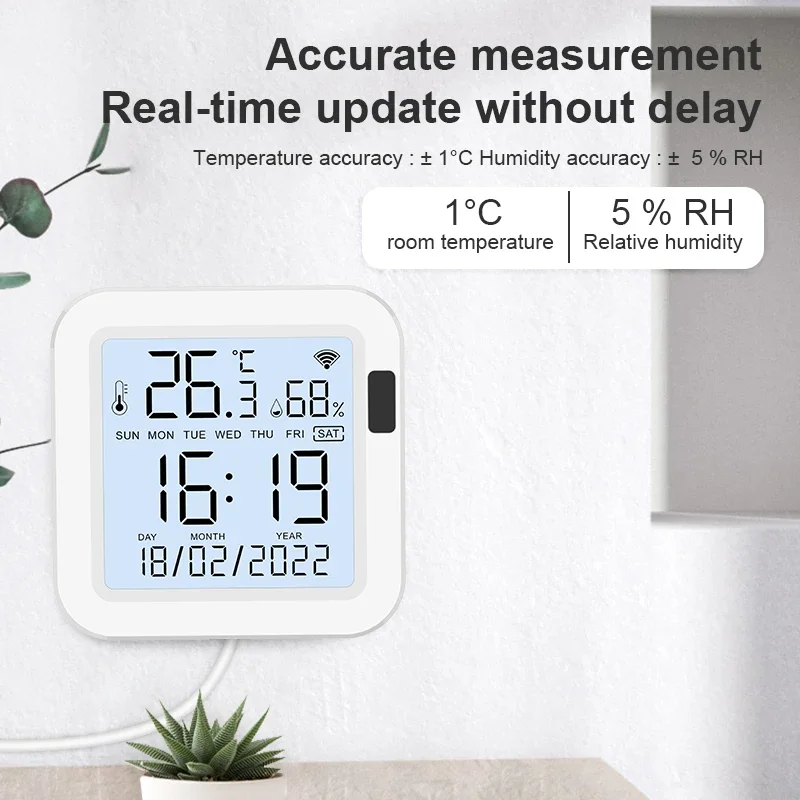 Imagem -03 - Tuya Inteligente Wifi Sensor de Temperatura e Umidade Alimentação Usb com Tela Lcd Vida Inteligente Suporte Alexa e Google Assistente