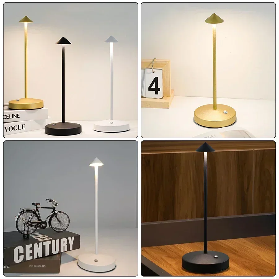 LED Table Lamp Rechargeable Touch Metal Desk Lamp 3 Colors Wireless Bedside Creative Ambient Light Bar Room Decor Night Light