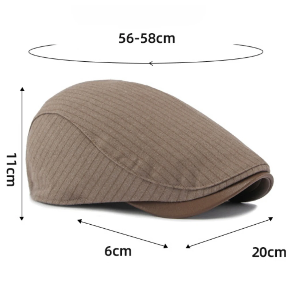 HT5156 Baskenmützen für Männer und Frauen, PU-Besatz, Künstler-Malermütze, Unisex Ivy Flachmütze, 2026 Neue Gestreifte Herbst-Winter-Baskenmützen – Detail 2