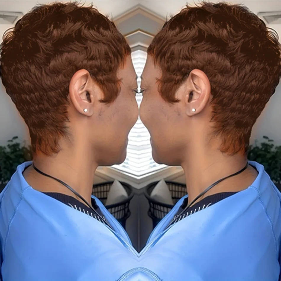 

Парик Реми, 150% плотность, стрижка пикси, короткий прямой парик из натуральных волос для женщин, 4 дюйма, черный/99j/27, цвет, машинное производство, парики из человеческих волос