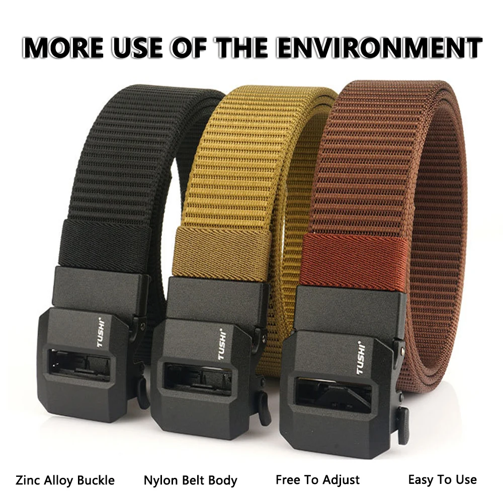 TUSHI New Fashion Men's Belt Designer Belts Alloy Automatic Buckle Canvas Belt Sports Belt Large Size 120-150cm Automatic Belt