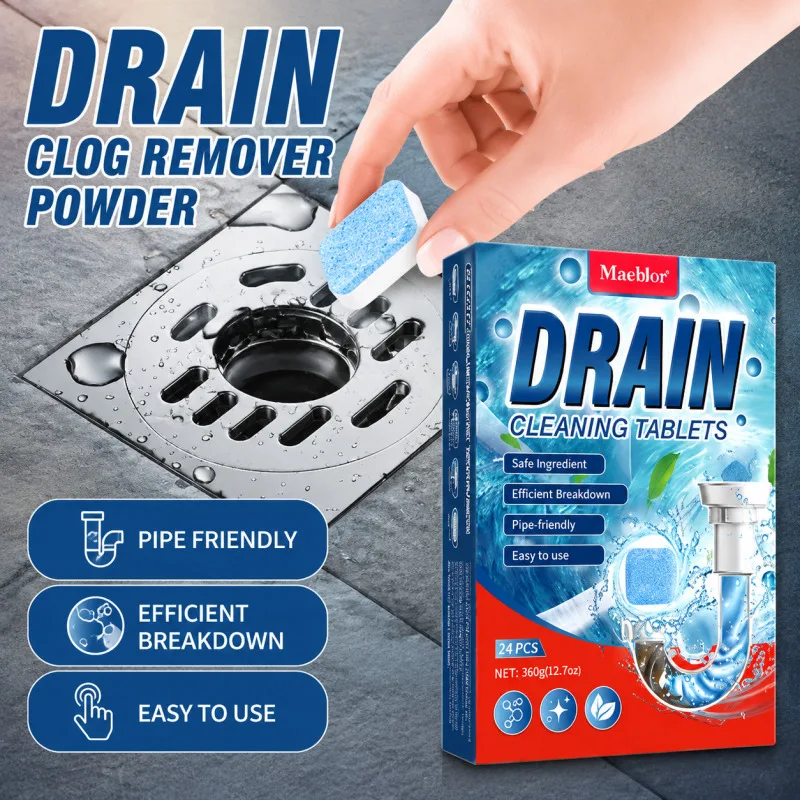 High Concentration Drain Cleaner Tablets Powerful Clog Remover Fast Acting Pipe Unblocker for Kitchen Sink Bathroom
