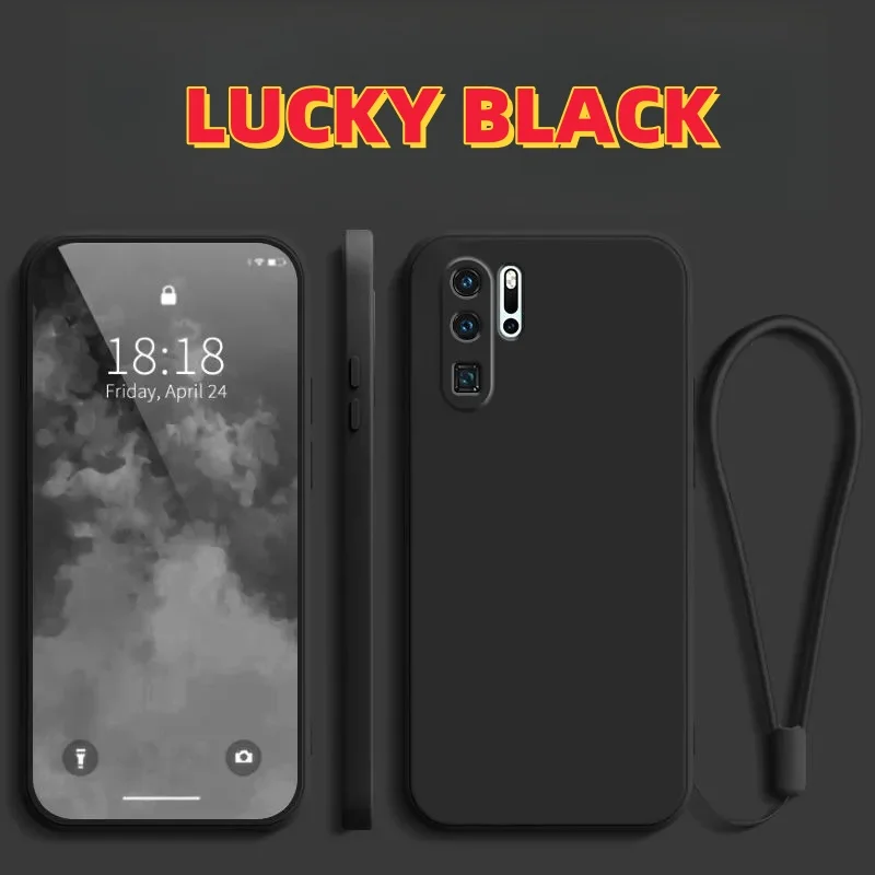 Noble moda Color sólido con cordón protector a prueba de golpes funda de teléfono de silicona líquida para Huawei P30 Pro / P30 Lite / P30 / P2