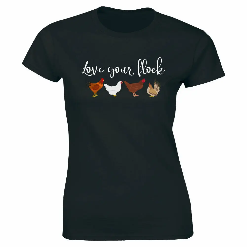 Love Your Flock with Chickens Image T-Shirt for Women Funny Tee