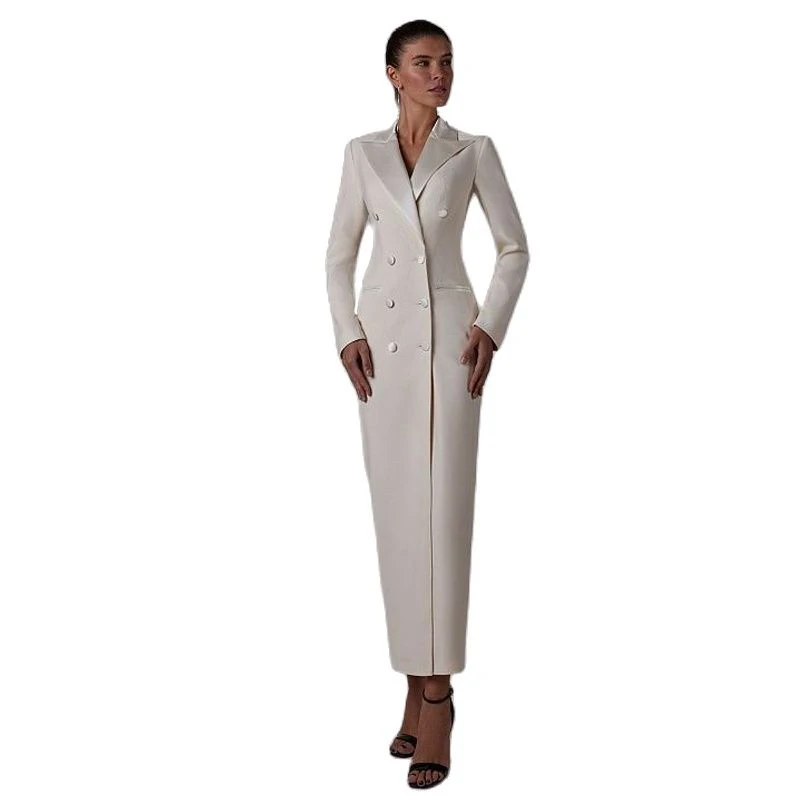 Terno feminino jaqueta longa blazer de uma peça duplo breasted formal smoking vestido de festa meerстюм ж onderdelen